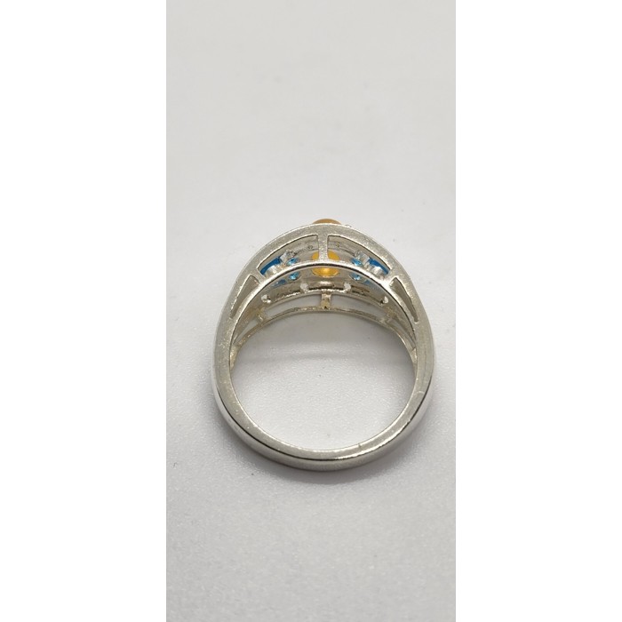 925 Sterling Silver With Opal, White Beryl (goshenite) & Zircon Ring Size 8