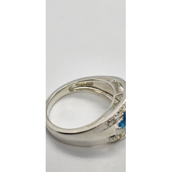 925 Sterling Silver With Opal, White Beryl (goshenite) & Zircon Ring Size 8