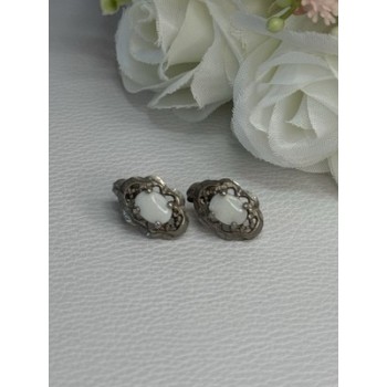 Vintage 925 Sterling Silver Opal Earrings Length 0.56 Inch