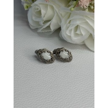 Vintage 925 Sterling Silver Opal Earrings Length 0.56 Inch