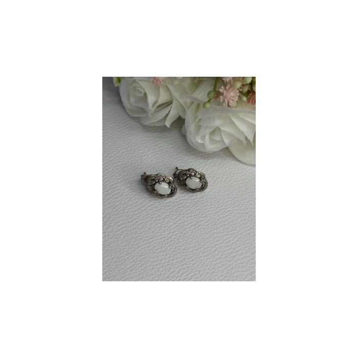 Vintage 925 Sterling Silver Opal Earrings Length 0.56 Inch