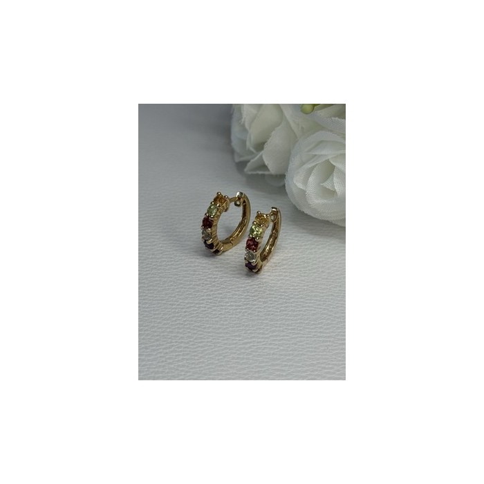 925 Sterling Silver Gold Plated Multicolor Stones Earrings Length 0.62 Inch