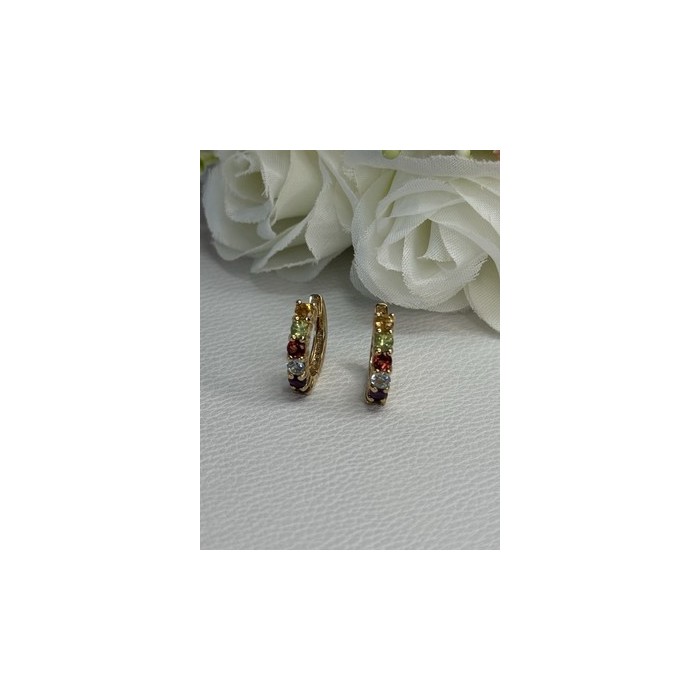 925 Sterling Silver Gold Plated Multicolor Stones Earrings Length 0.62 Inch