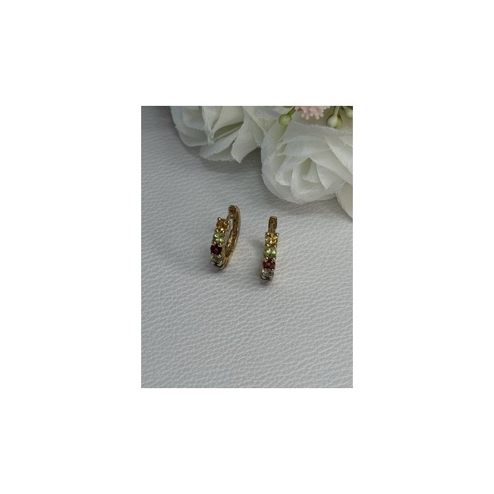 925 Sterling Silver Gold Plated Multicolor Stones Earrings Length 0.62 Inch