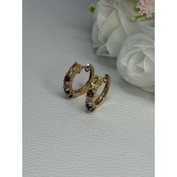 925 Sterling Silver Gold Plated Multicolor Stones Earrings Length 0.62 Inch