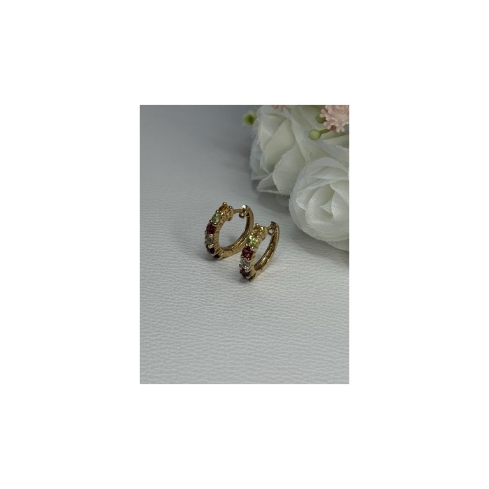 925 Sterling Silver Gold Plated Multicolor Stones Earrings Length 0.62 Inch