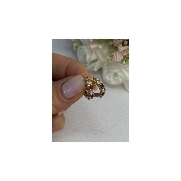 925 Sterling Silver Gold Plated Multicolor Stones Earrings Length 0.62 Inch