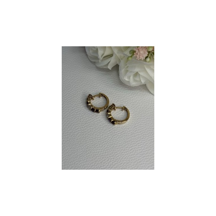 925 Sterling Silver Gold Plated Multicolor Stones Earrings Length 0.62 Inch