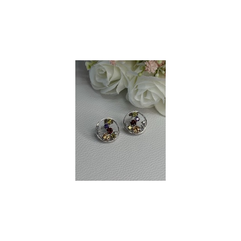 925 Sterling Silver Multicolor Spinel Earrings Length 0.65 Inch