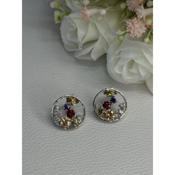 925 Sterling Silver Multicolor Spinel Earrings Length 0.65 Inch