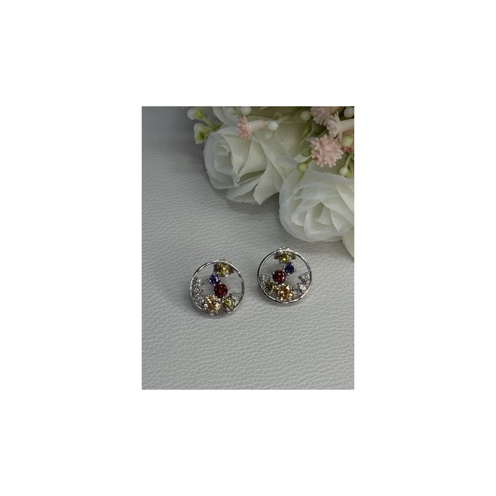 925 Sterling Silver Multicolor Spinel Earrings Length 0.65 Inch