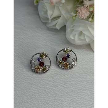 925 Sterling Silver Multicolor Spinel Earrings Length 0.65 Inch