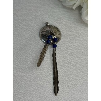 Vintage Native American 925 Sterling Silver Lapis Pendant Length 2.70 Inch