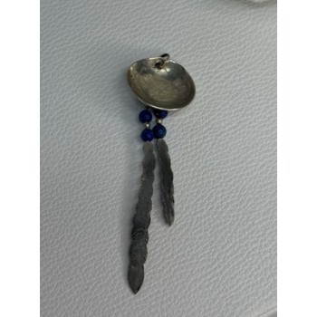 Vintage Native American 925 Sterling Silver Lapis Pendant Length 2.70 Inch