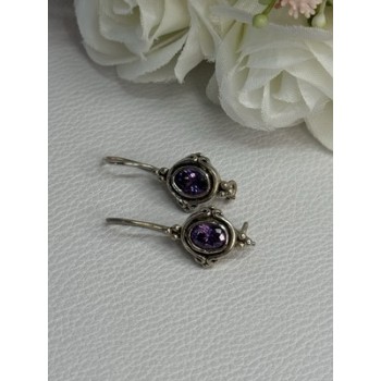 925 Sterling Silver Amethyst Earrings Length 1.10 Inch