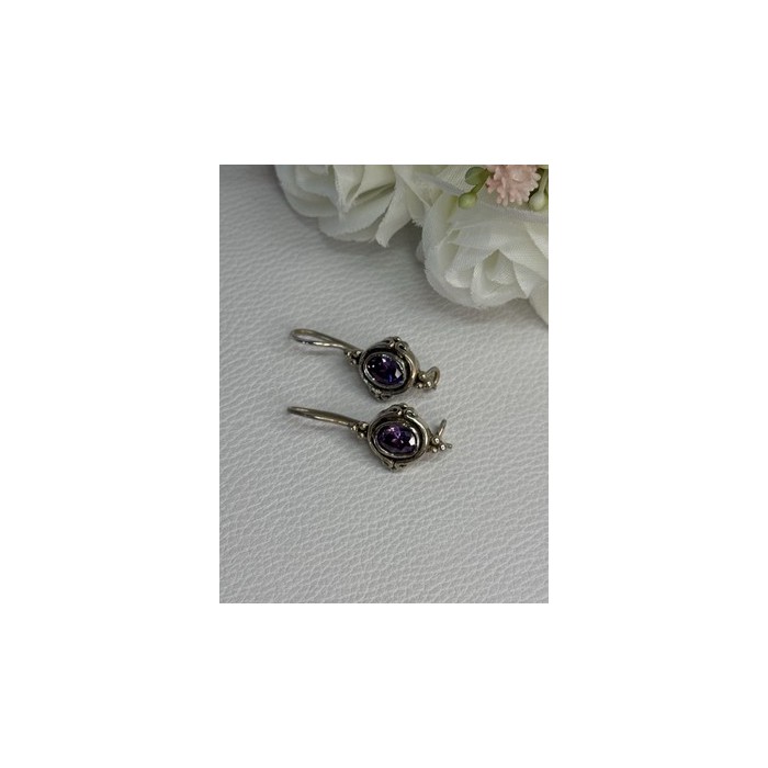 925 Sterling Silver Amethyst Earrings Length 1.10 Inch