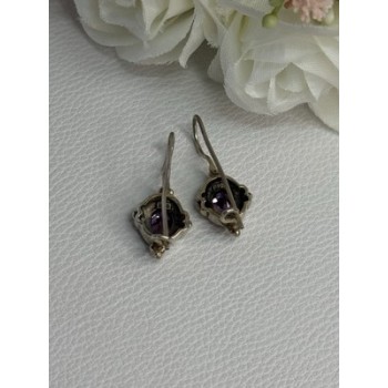 925 Sterling Silver Amethyst Earrings Length 1.10 Inch