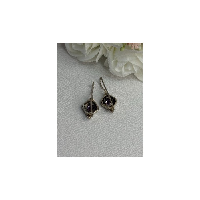 925 Sterling Silver Amethyst Earrings Length 1.10 Inch