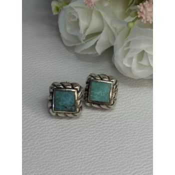 Vintage 925 Sterling Silver Turquoise Earrings Length 0.60 Inch
