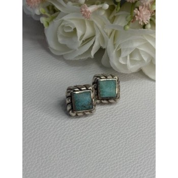 Vintage 925 Sterling Silver Turquoise Earrings Length 0.60 Inch