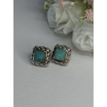 Vintage 925 Sterling Silver Turquoise Earrings Length 0.60 Inch