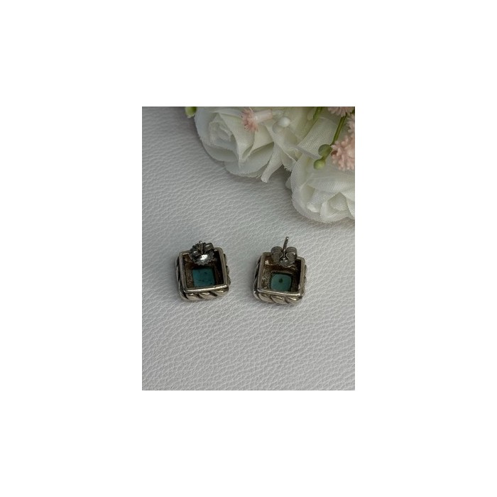 Vintage 925 Sterling Silver Turquoise Earrings Length 0.60 Inch
