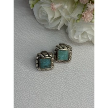 Vintage 925 Sterling Silver Turquoise Earrings Length 0.60 Inch