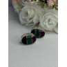 Vintage 925 Sterling Silver Onyx Malachite Agate Earrings Length 0.75 Inch