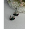Vintage 925 Sterling Silver Onyx Malachite Agate Earrings Length 0.75 Inch