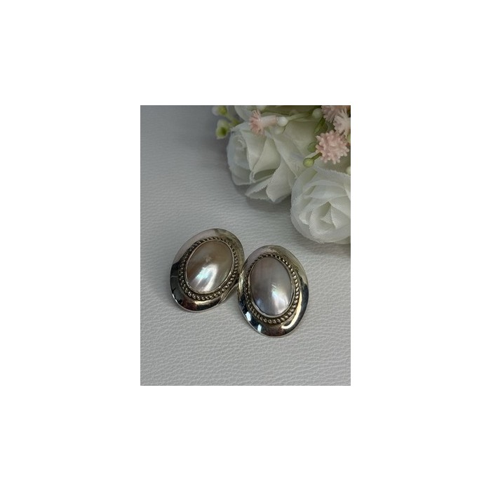 VINTAGE 925 STERLING SILVER MABE PEARL EARRINGS LENGTH 1.15 INCH