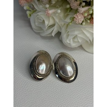 VINTAGE 925 STERLING SILVER MABE PEARL EARRINGS LENGTH 1.15 INCH