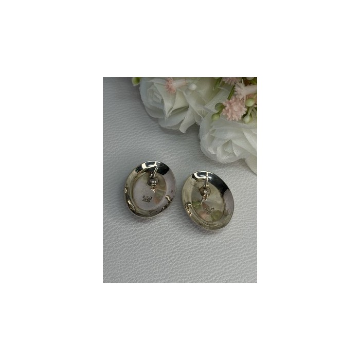 VINTAGE 925 STERLING SILVER MABE PEARL EARRINGS LENGTH 1.15 INCH