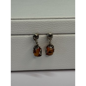 925 Sterling Silver Amber Earrings Length 0.85 Inch