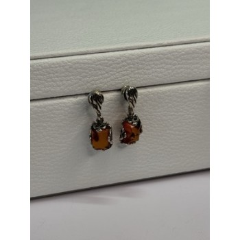 925 Sterling Silver Amber Earrings Length 0.85 Inch