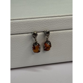 925 Sterling Silver Amber Earrings Length 0.85 Inch