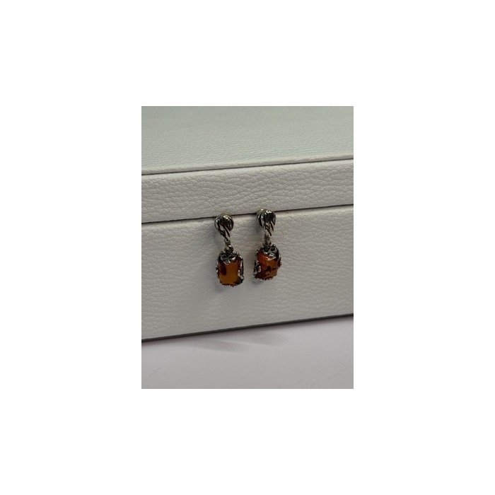 925 Sterling Silver Amber Earrings Length 0.85 Inch