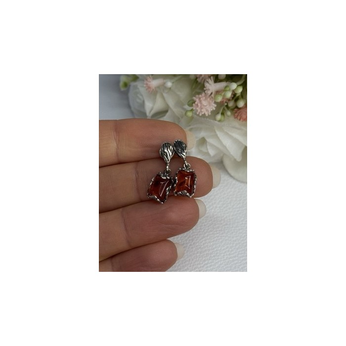 925 Sterling Silver Amber Earrings Length 0.85 Inch