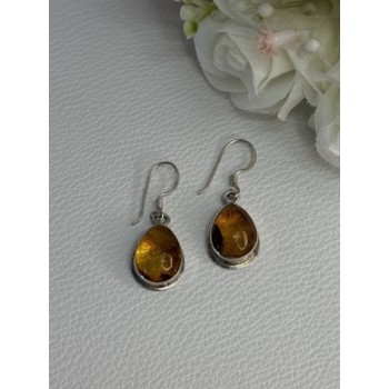 925 Sterling Silver Amber Earrings Length 1.30 Inch