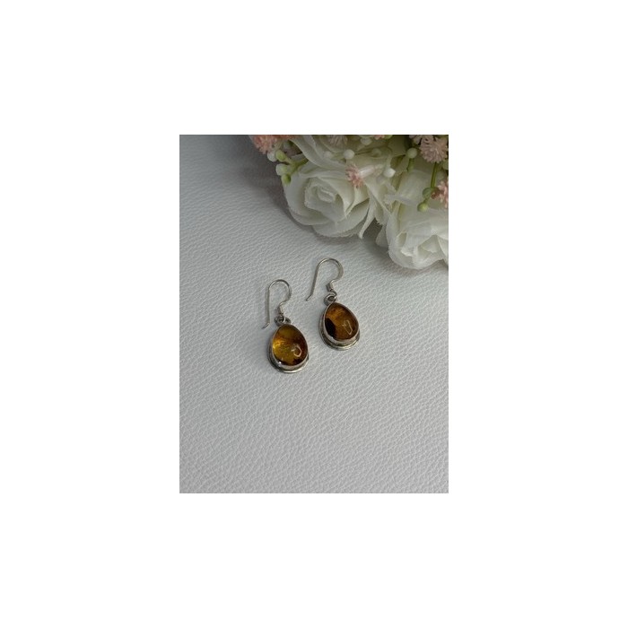 925 Sterling Silver Amber Earrings Length 1.30 Inch