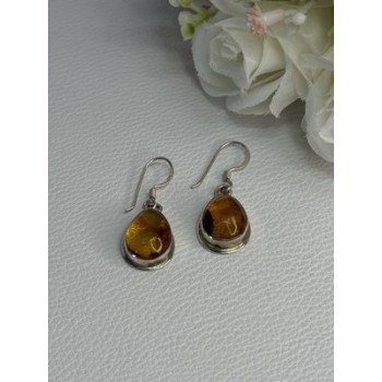 925 Sterling Silver Amber Earrings Length 1.30 Inch