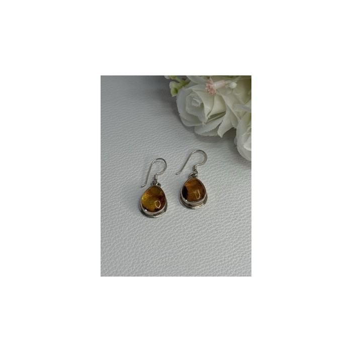 925 Sterling Silver Amber Earrings Length 1.30 Inch