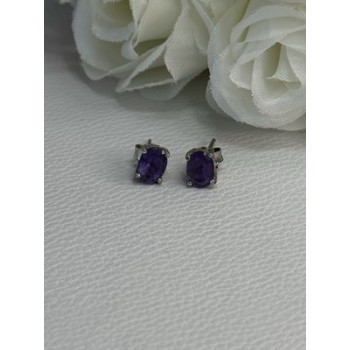 925 Sterling Silver Amethyst Earrings Length 0.27 Inch