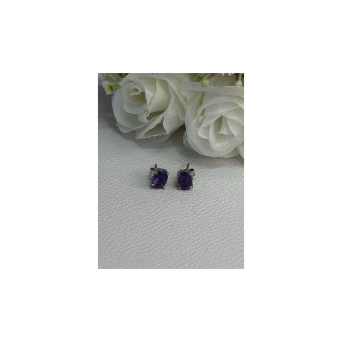 925 Sterling Silver Amethyst Earrings Length 0.27 Inch