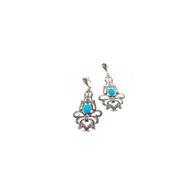 925 Sterling Silver Turquoise & Marcasites Earrings