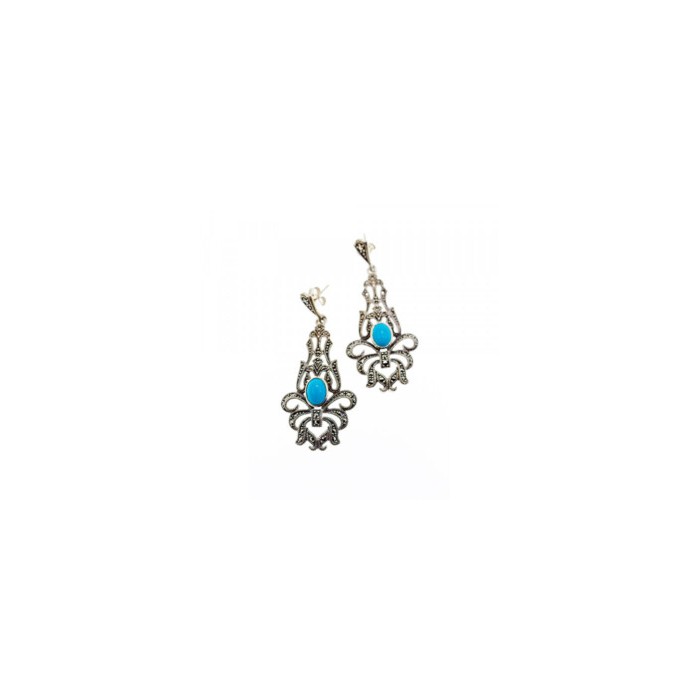 925 Sterling Silver Turquoise & Marcasites Earrings