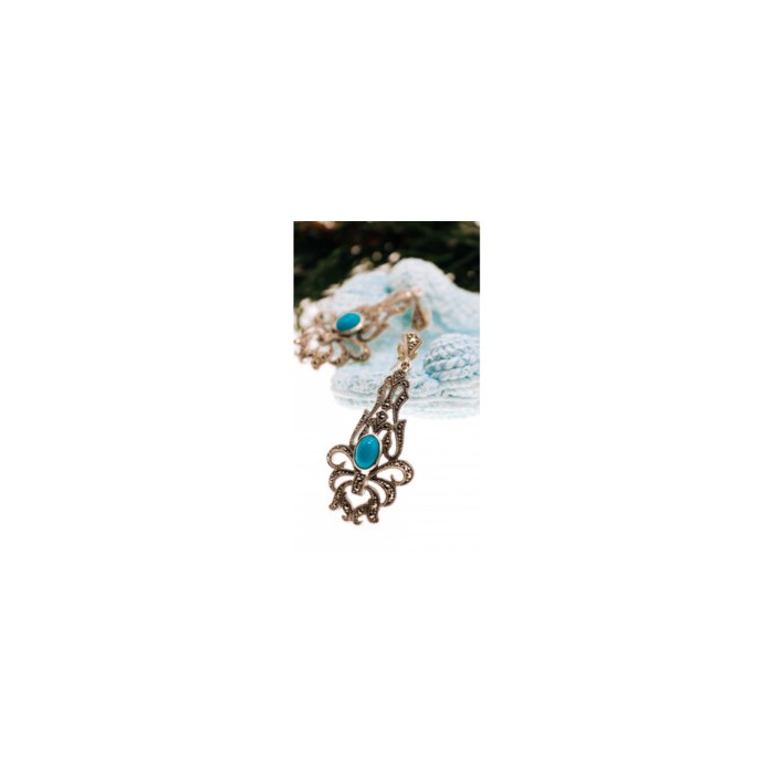 925 Sterling Silver Turquoise & Marcasites Earrings
