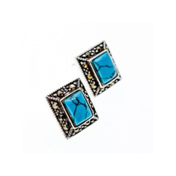 925 Sterling Silver Turquoise & Marcasites Earrings