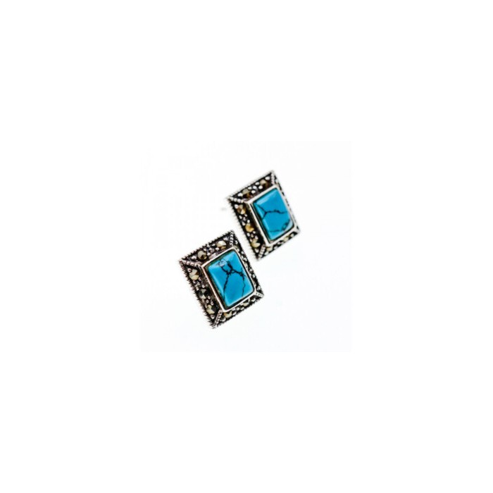 925 Sterling Silver Turquoise & Marcasites Earrings