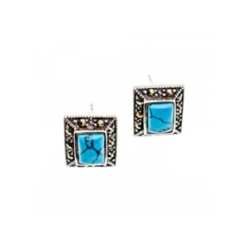 925 Sterling Silver Turquoise & Marcasites Earrings