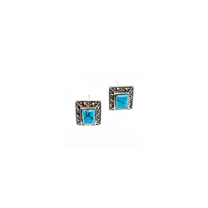 925 Sterling Silver Turquoise & Marcasites Earrings